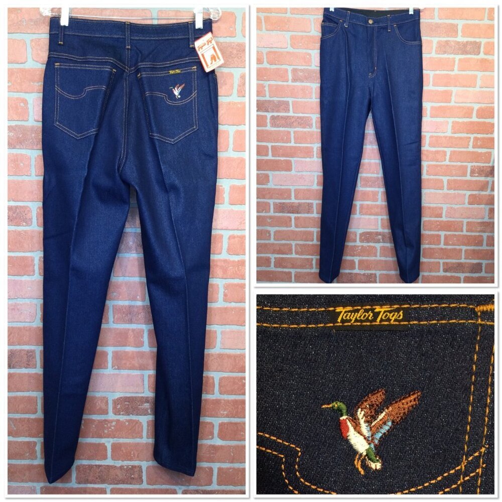 NWT Vintage Taylor Togs Expand-A-Waist Misses 12 Denim Jeans Embroidered Duck